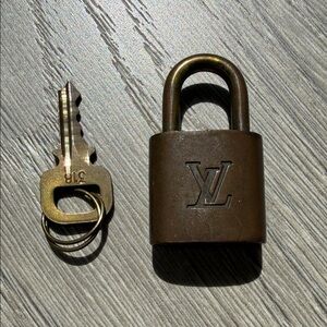 Louis Vuitton Brown Brass Padlock and Key Set